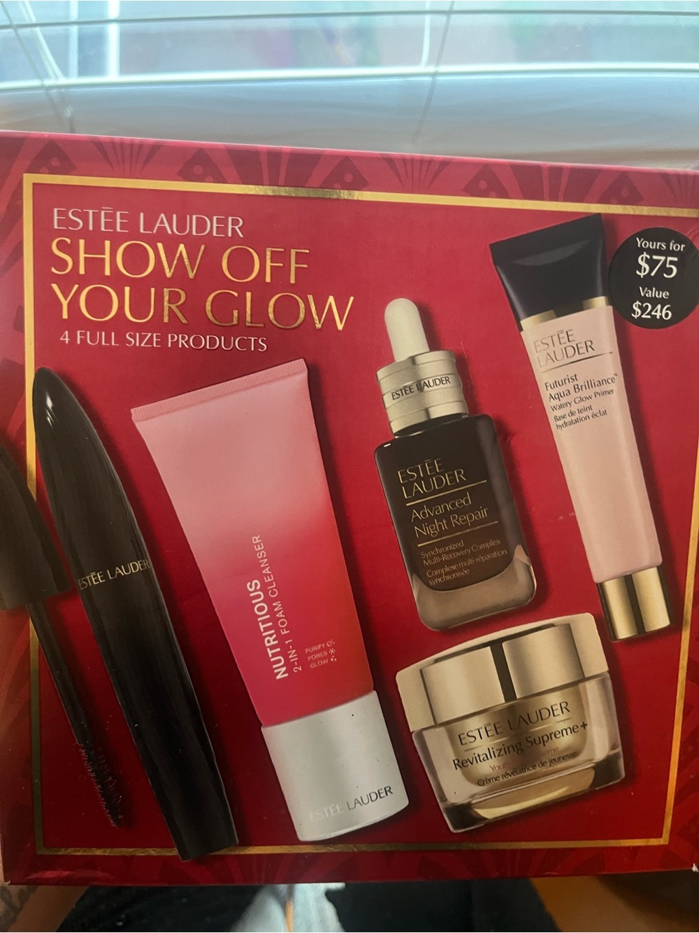 Estee Lauder Red and Gold Gift Set Box